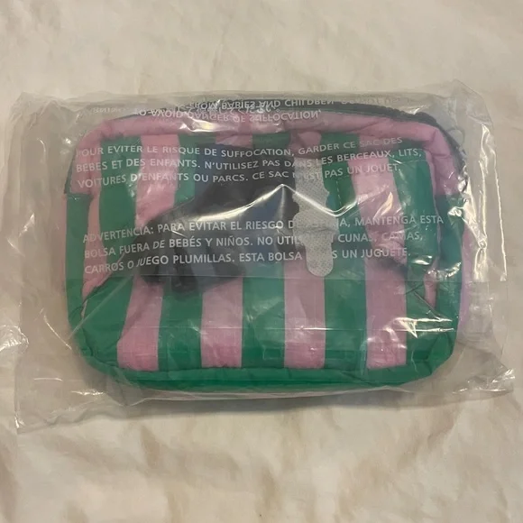 NWT BAGGU Awning Stripe Puffy Fanny Pack Pink Green - Picture 5 of 6
